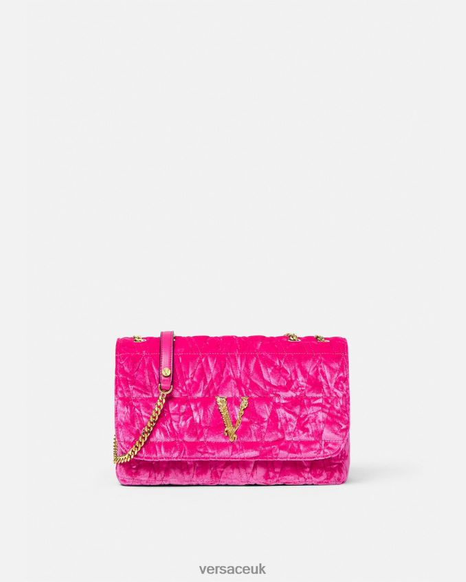 Women Versace Virtus Velvet Shoulder Bag 6D2D06376 Pink Bags
