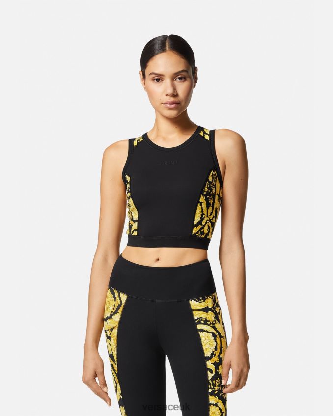 Women Versace Barocco Gym Sports Bra 6D2D06232 Black Clothing