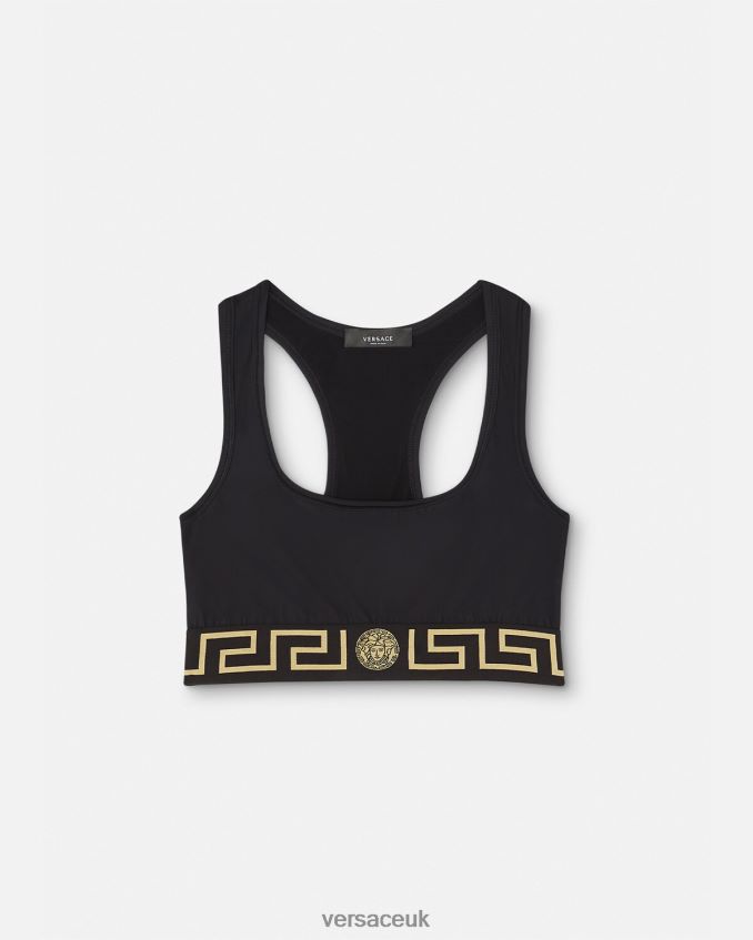 Women Versace Greca Border Gym Sports Bra 6D2D06237 Black Clothing