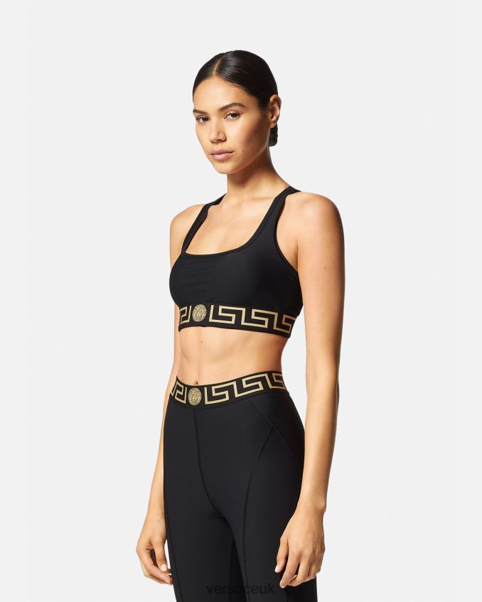 Women Versace Greca Border Gym Sports Bra 6D2D06237 Black Clothing