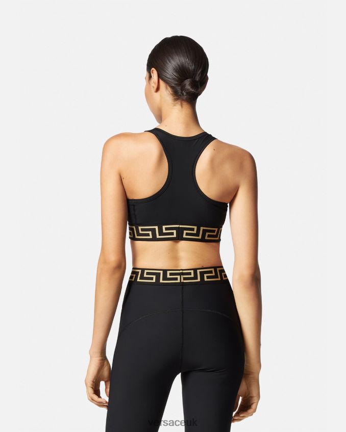 Women Versace Greca Border Gym Sports Bra 6D2D06237 Black Clothing