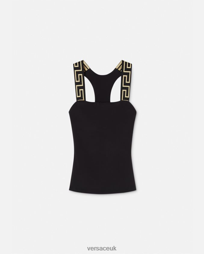 Women Versace Greca Border Gym Tank Top 6D2D06236 Black Clothing