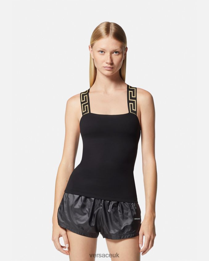 Women Versace Greca Border Gym Tank Top 6D2D06236 Black Clothing