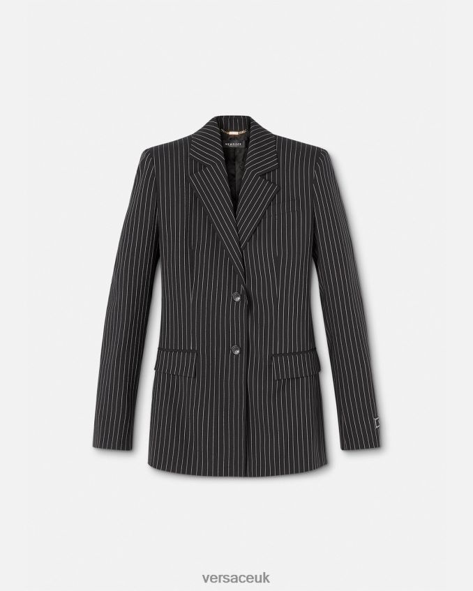 Women Versace Pinstriped Single-Breasted Blazer 6D2D06113 Black Clothing