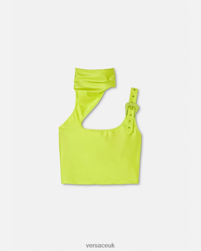 Women Versace Baroque Buckle Crop Top 6D2D062217 Lime Clothing