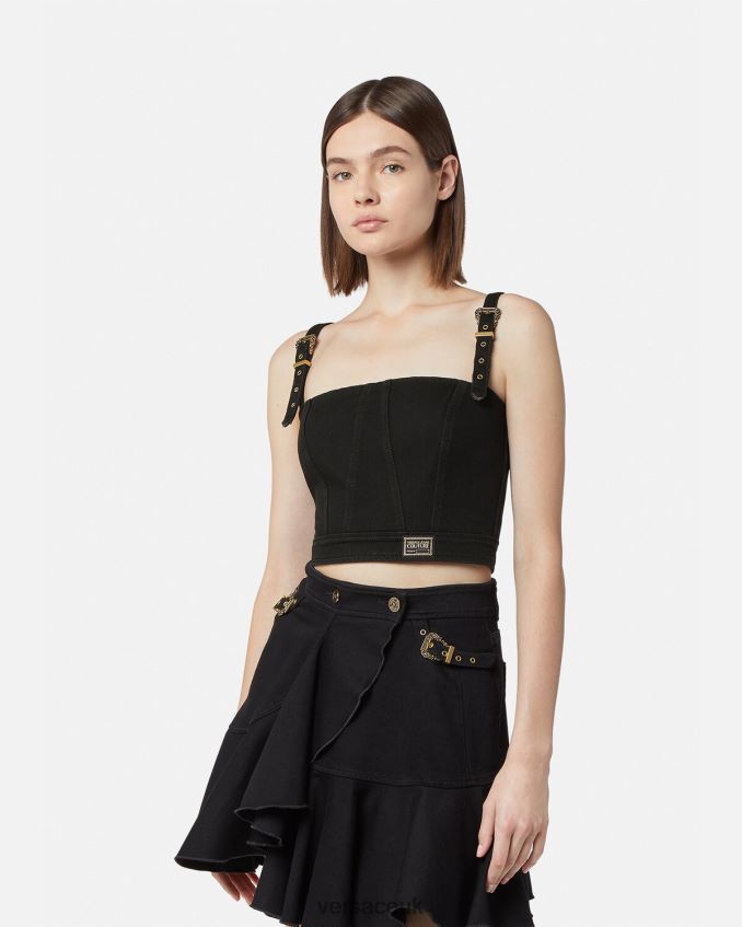 Women Versace Baroque Couture 1 Buckle Bustier Top 6D2D062219 Black Clothing