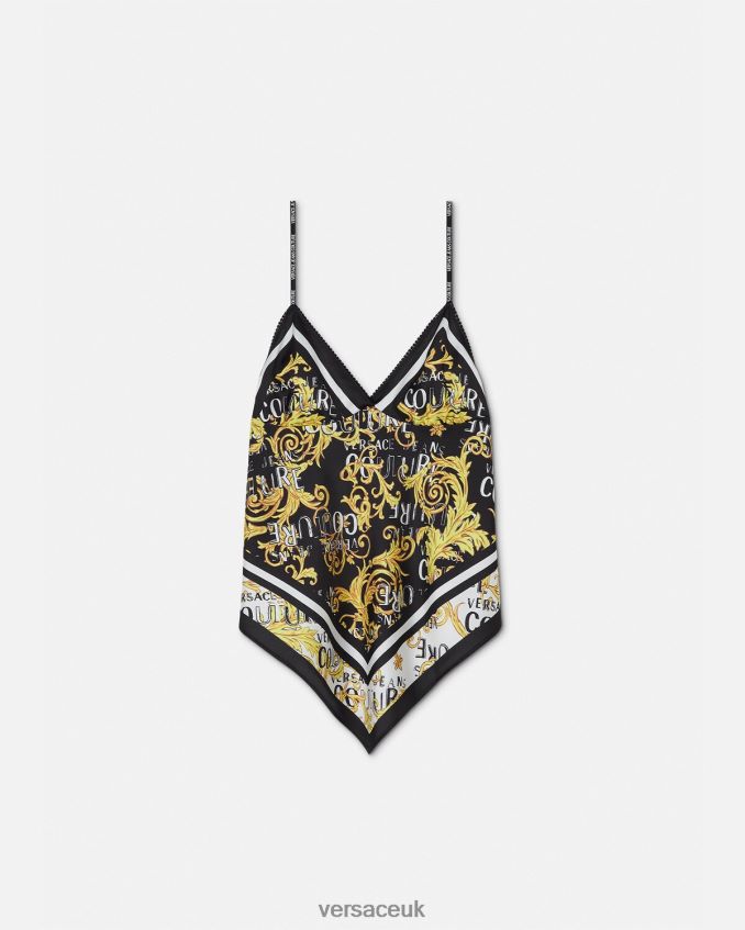 Women Versace Logo Couture Foulard Top 6D2D062206 Black & Gold Clothing