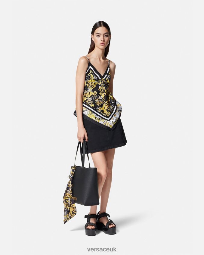 Women Versace Logo Couture Foulard Top 6D2D062206 Black & Gold Clothing
