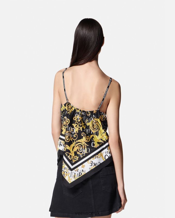 Women Versace Logo Couture Foulard Top 6D2D062206 Black & Gold Clothing