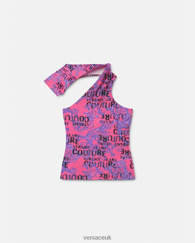 Women Versace Logo Couture One-Shoulder Top 6D2D062204 Fuchsia Clothing