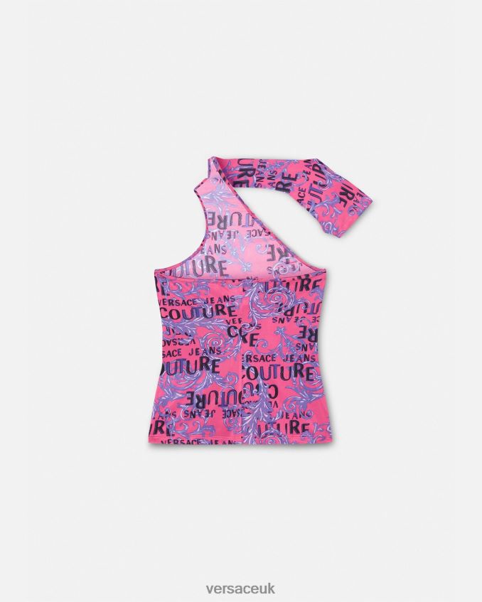 Women Versace Logo Couture One-Shoulder Top 6D2D062204 Fuchsia Clothing
