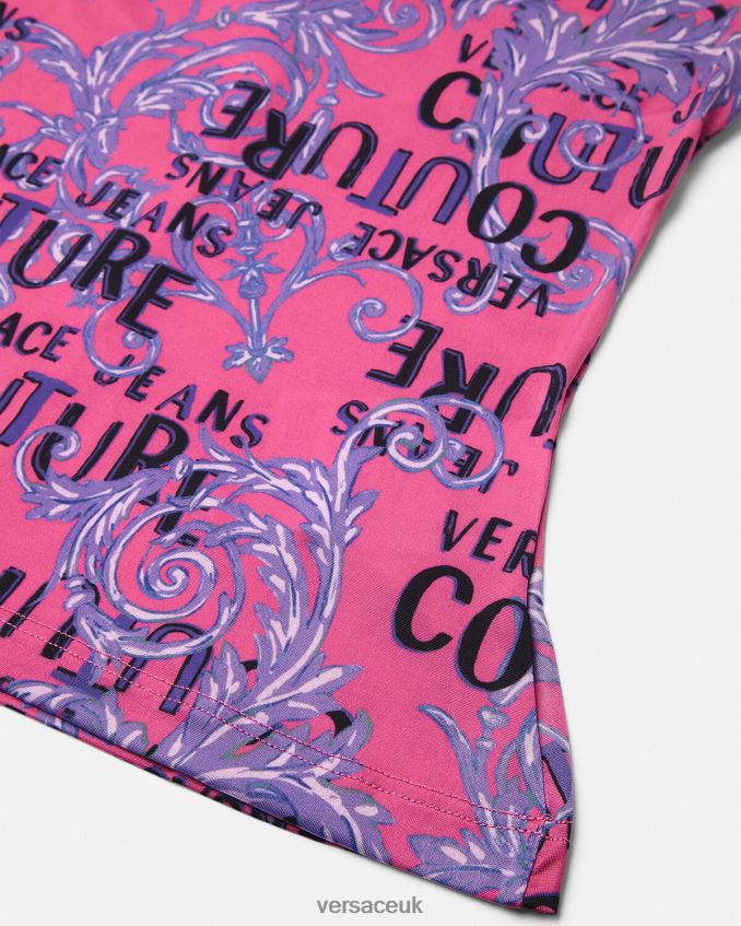 Women Versace Logo Couture One-Shoulder Top 6D2D062204 Fuchsia Clothing