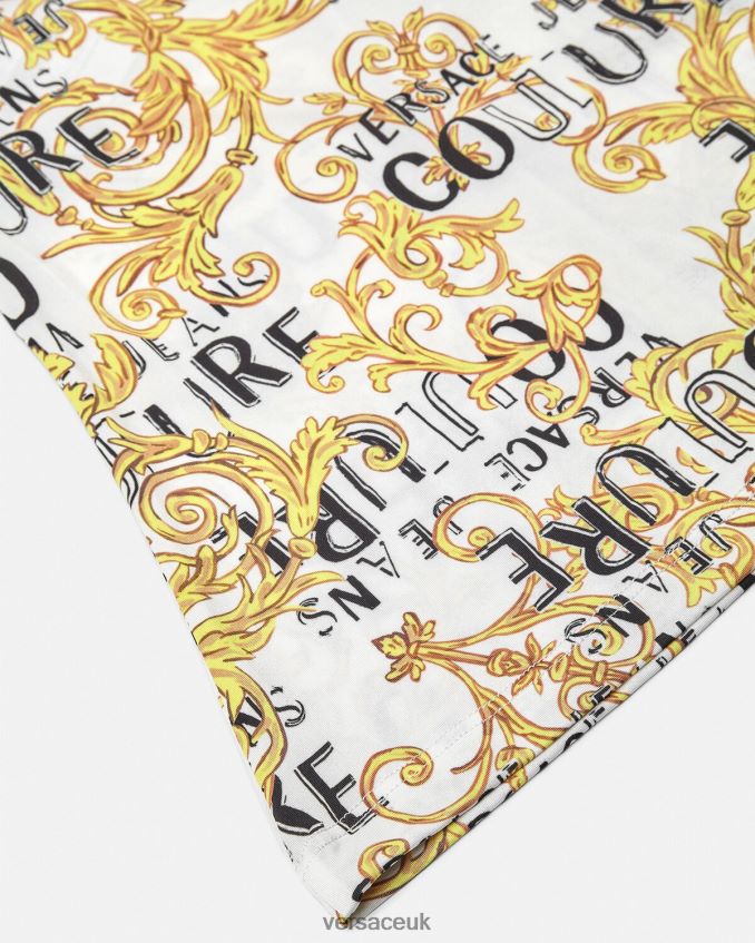 Women Versace Logo Couture One-Shoulder Top 6D2D062205 Gold & White Clothing