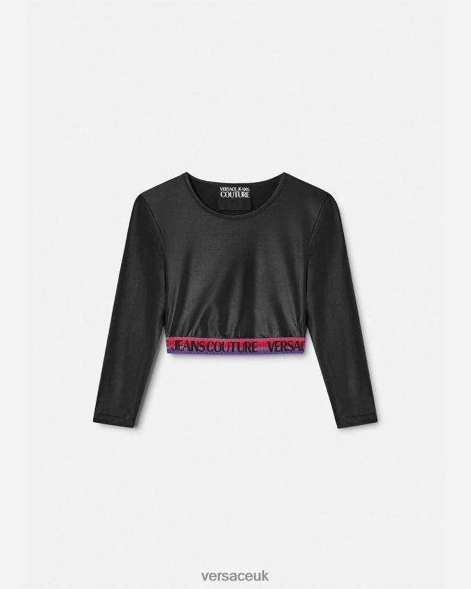 Women Versace Logo Crop Top 6D2D062146 Black Clothing