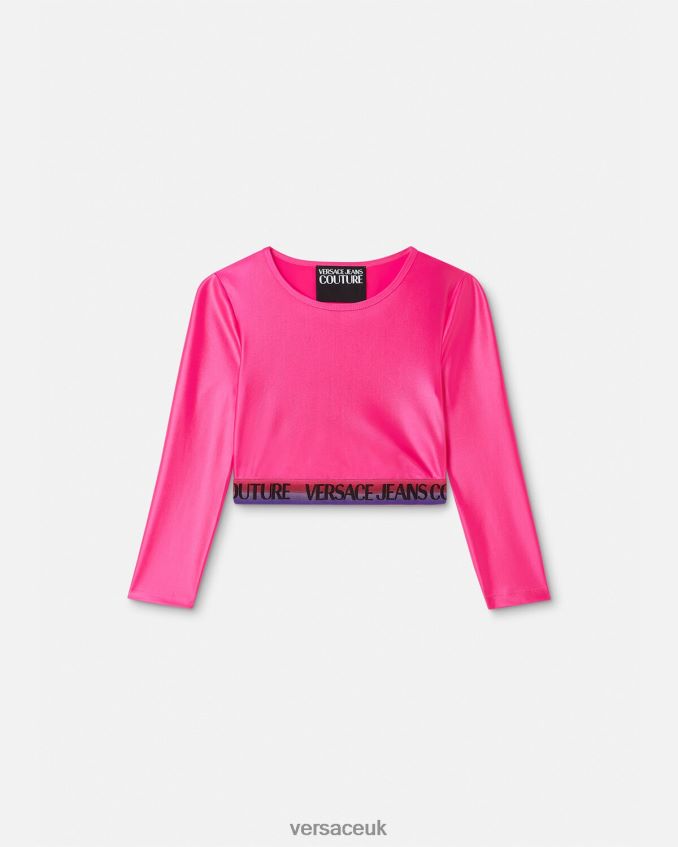 Women Versace Logo Crop Top 6D2D062214 Fuchsia Clothing