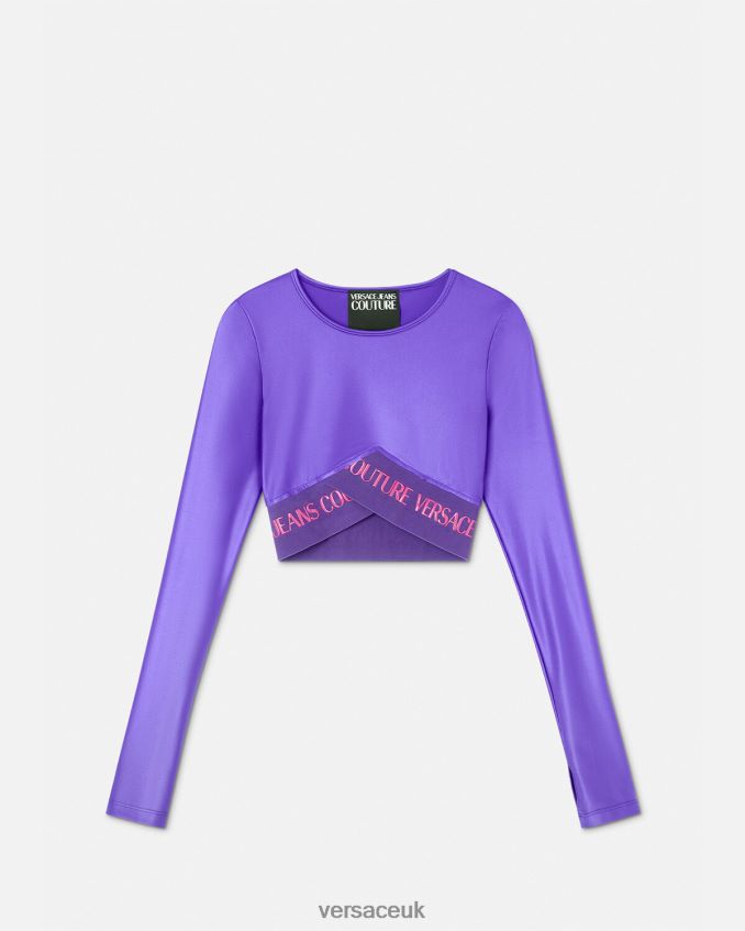 Women Versace Logo Crop Top 6D2D062215 Violet Clothing