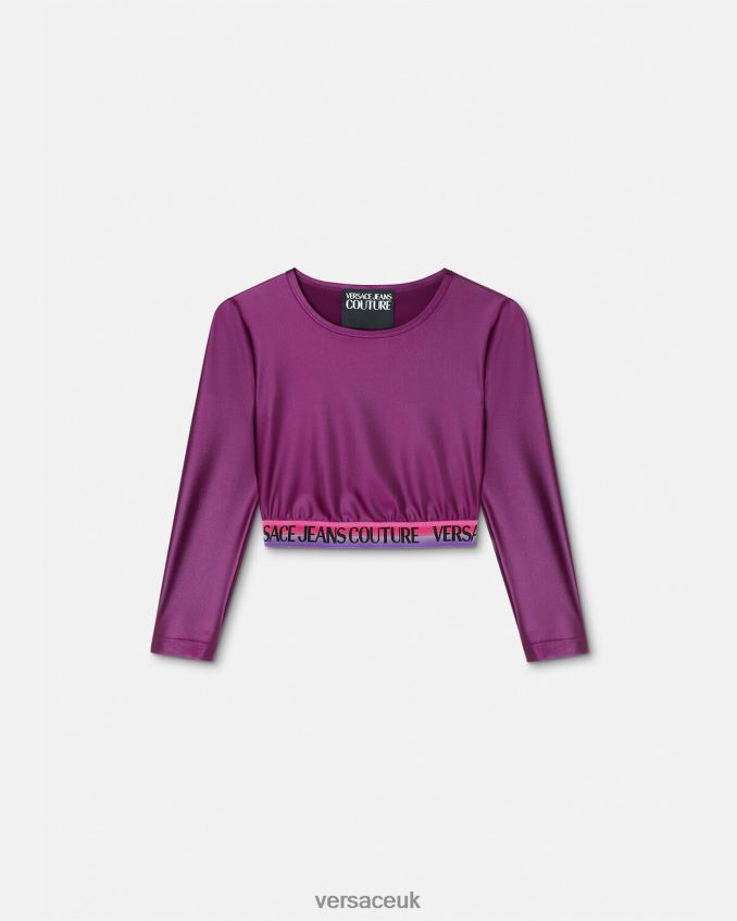 Women Versace Logo Crop Top 6D2D062216 Violet Clothing