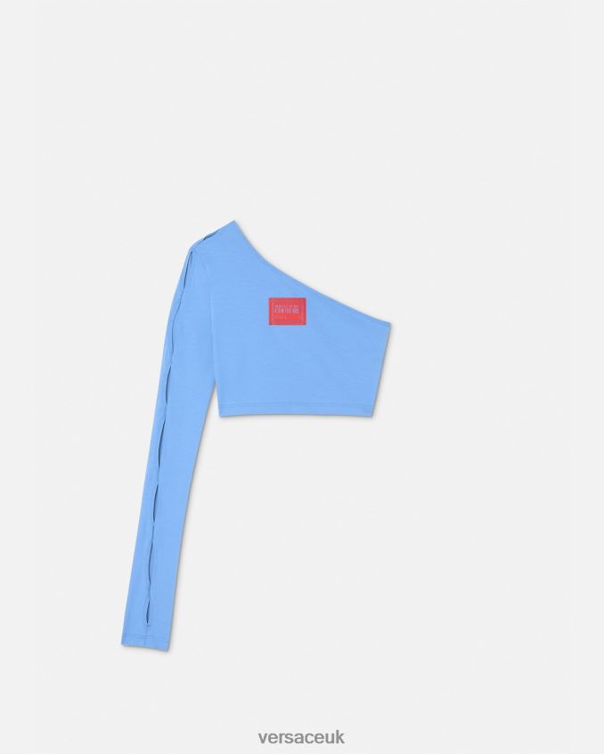 Women Versace Piece Number One-Sleeved Top 6D2D062213 Light Blue Clothing