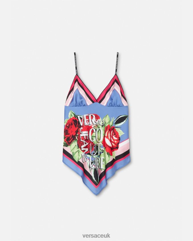 Women Versace Roses Foulard Top 6D2D062165 Light Blue Clothing