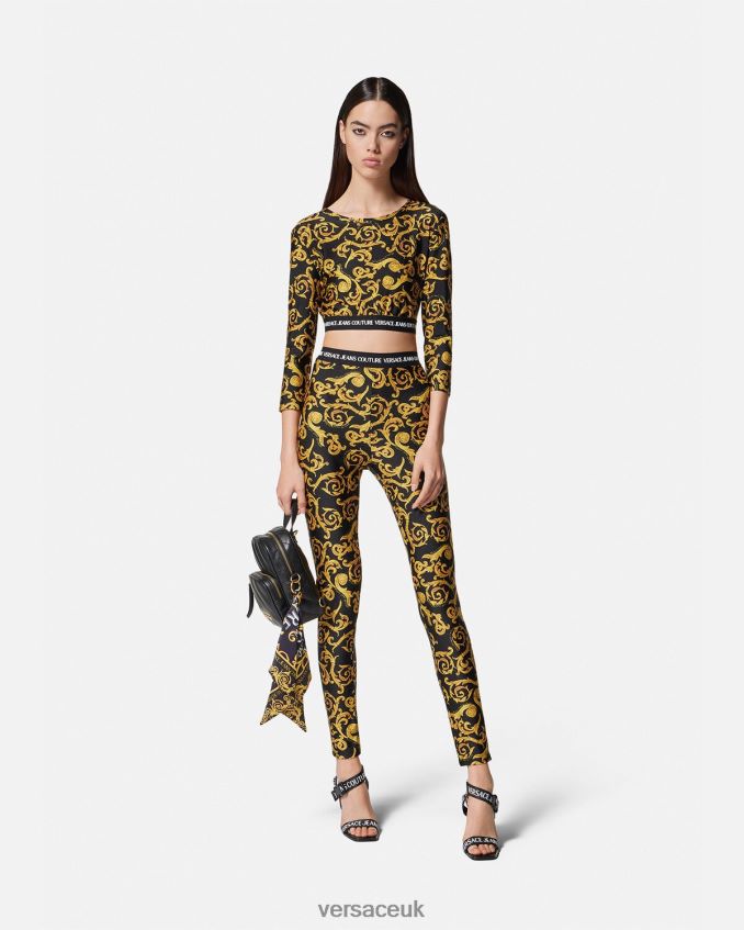 Women Versace Sketch Couture Crop Top 6D2D062167 Black & Gold Clothing
