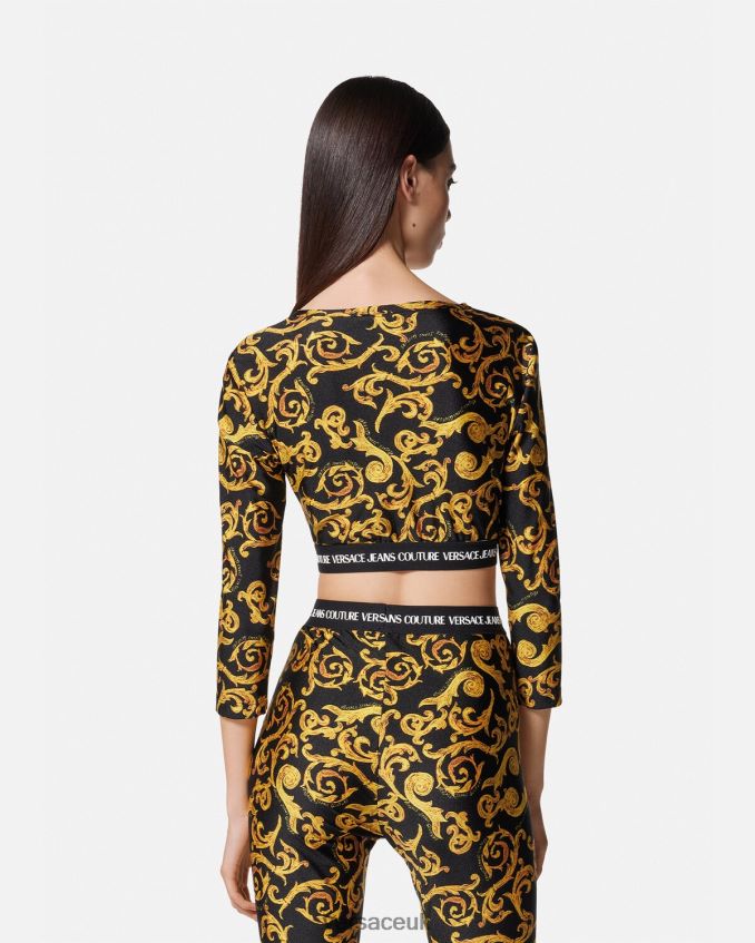 Women Versace Sketch Couture Crop Top 6D2D062167 Black & Gold Clothing