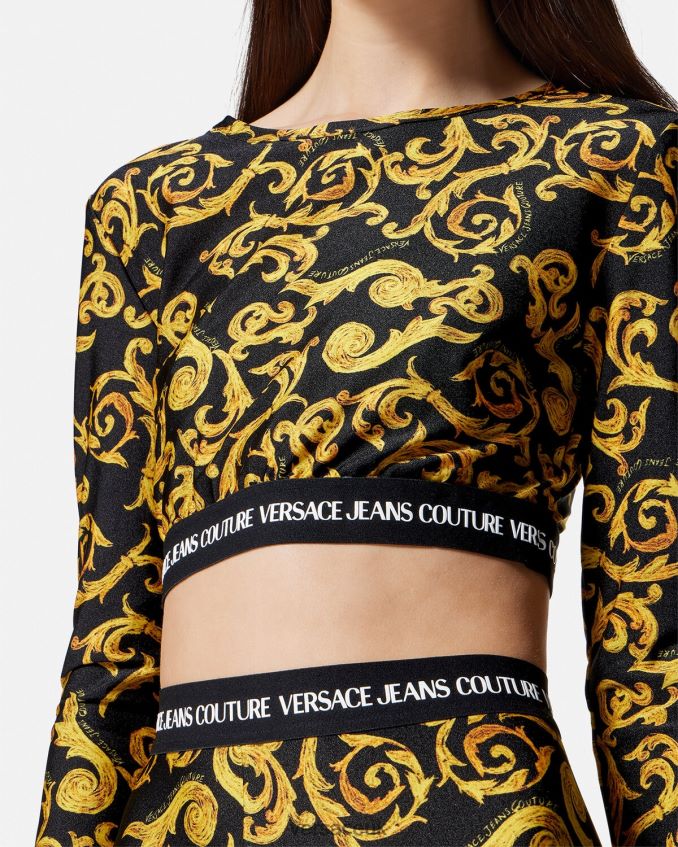 Women Versace Sketch Couture Crop Top 6D2D062167 Black & Gold Clothing
