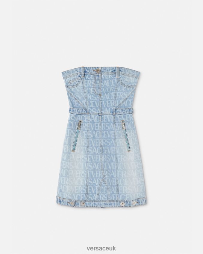 Women Versace Allover Denim Mini Dress 6D2D0625 Blue Clothing