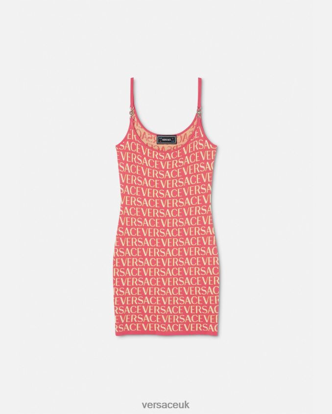 Women Versace Allover Knit Midi Dress 6D2D0624 Pink & White Clothing