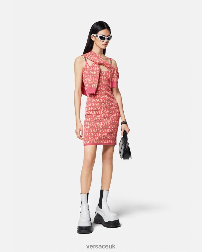 Women Versace Allover Knit Midi Dress 6D2D0624 Pink & White Clothing