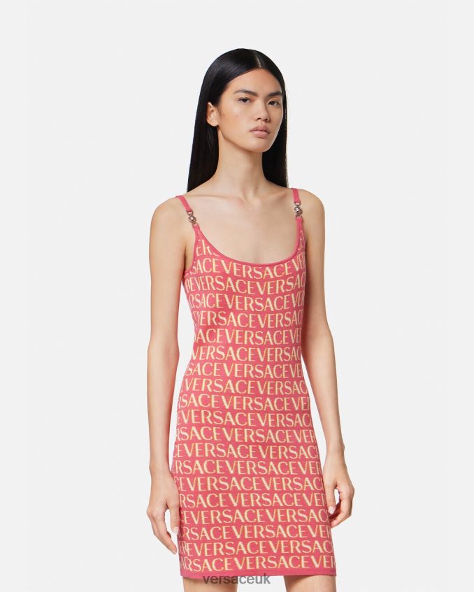Women Versace Allover Knit Midi Dress 6D2D0624 Pink & White Clothing