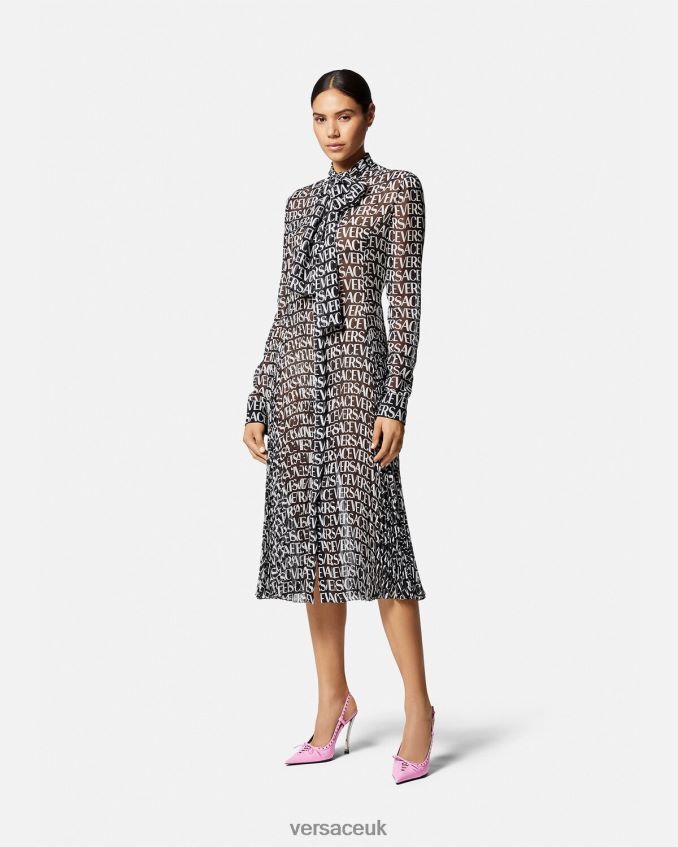 Women Versace Allover Midi Shirt Dress 6D2D0655 Black & Print Clothing