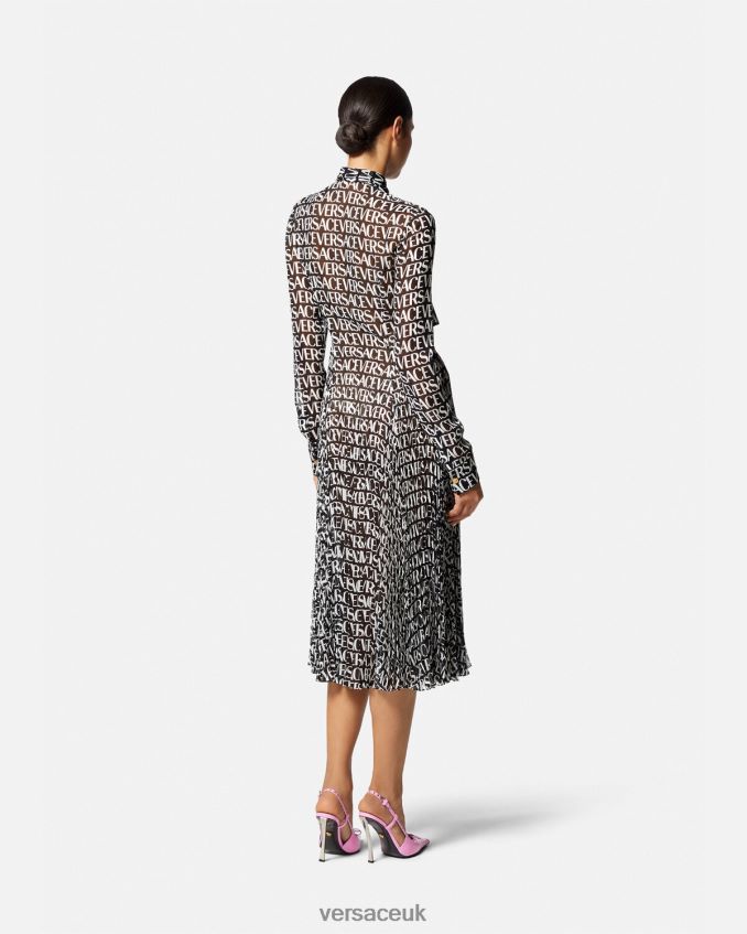 Women Versace Allover Midi Shirt Dress 6D2D0655 Black & Print Clothing