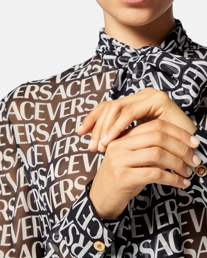 Women Versace Allover Midi Shirt Dress 6D2D0655 Black & Print Clothing