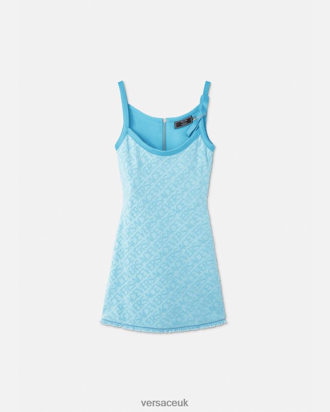 Women Versace Allover Towel Mini Dress 6D2D0610 Light Blue Clothing
