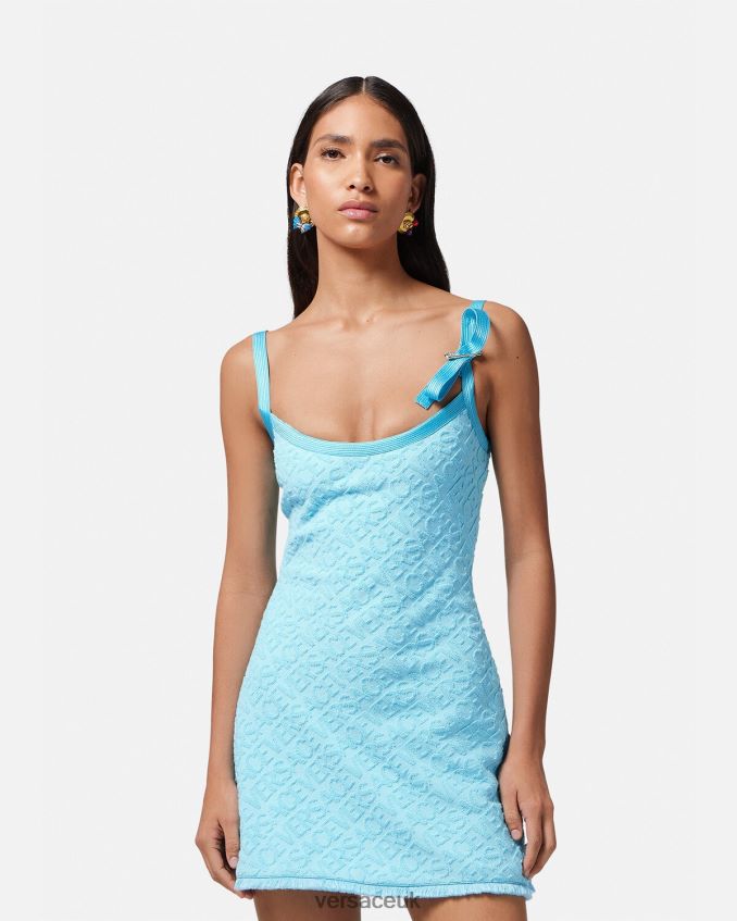 Women Versace Allover Towel Mini Dress 6D2D0610 Light Blue Clothing