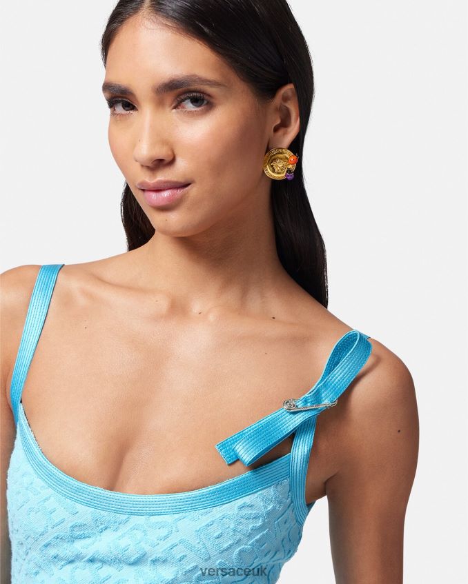 Women Versace Allover Towel Mini Dress 6D2D0610 Light Blue Clothing