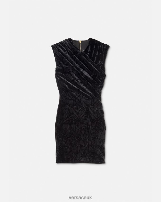 Women Versace Asymmetric Velvet Mini Dress 6D2D0676 Black Clothing