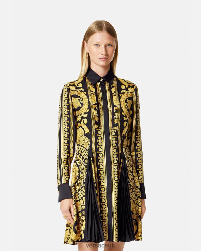 Women Versace Barocco Silk Midi Shirt Dress 6D2D0634 Print Clothing