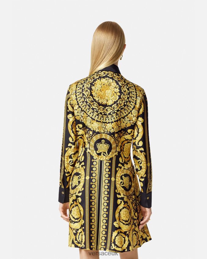 Women Versace Barocco Silk Midi Shirt Dress 6D2D0634 Print Clothing