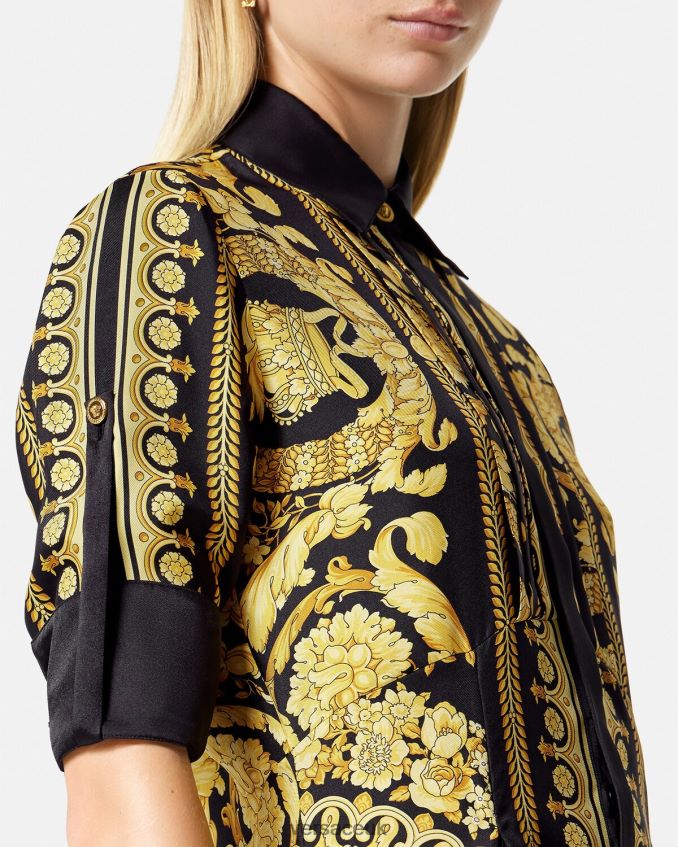 Women Versace Barocco Silk Midi Shirt Dress 6D2D0634 Print Clothing