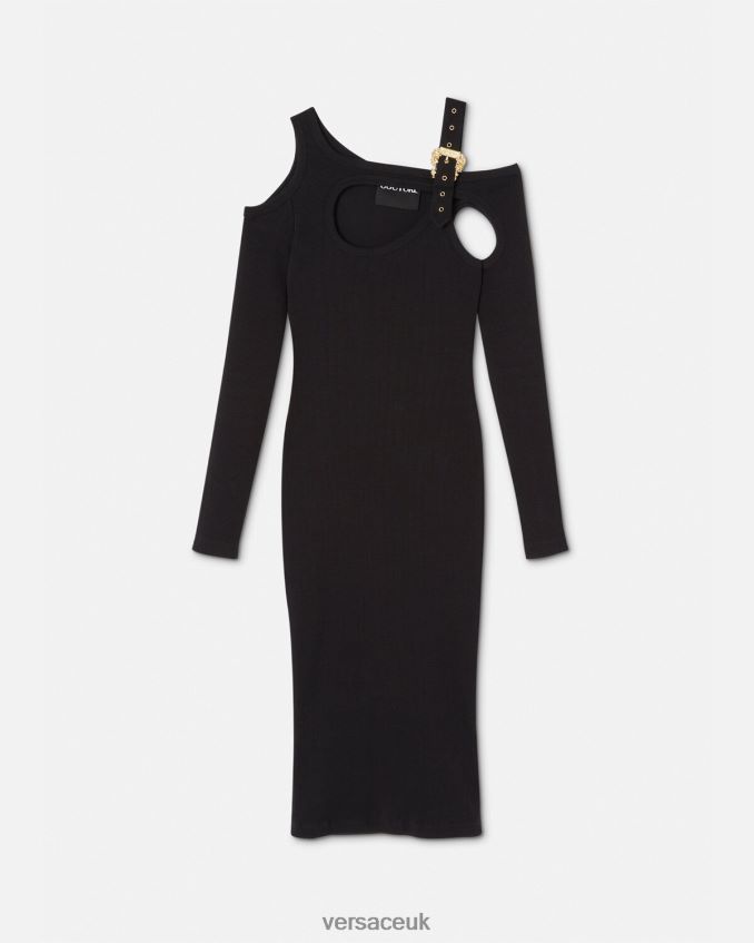 Women Versace Baroque Buckle Cutout Midi Dress 6D2D062143 Black Clothing