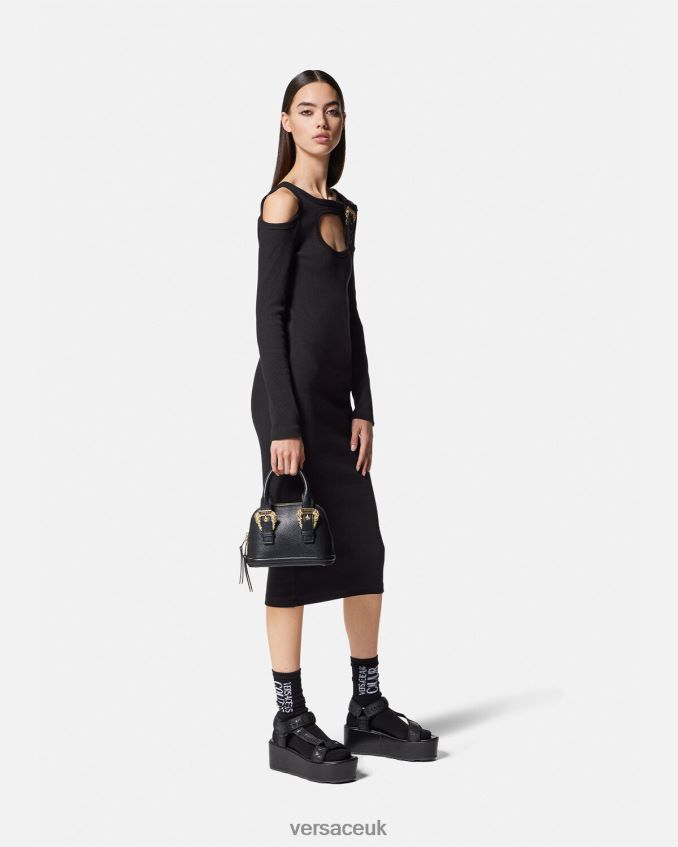 Women Versace Baroque Buckle Cutout Midi Dress 6D2D062143 Black Clothing