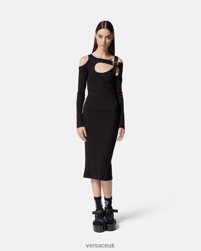 Women Versace Baroque Buckle Cutout Midi Dress 6D2D062143 Black Clothing