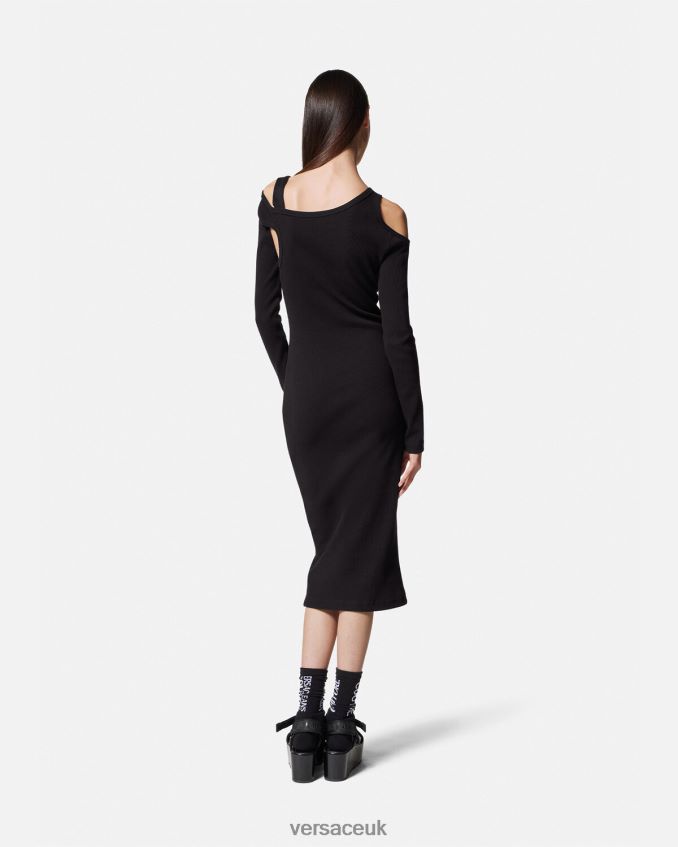 Women Versace Baroque Buckle Cutout Midi Dress 6D2D062143 Black Clothing