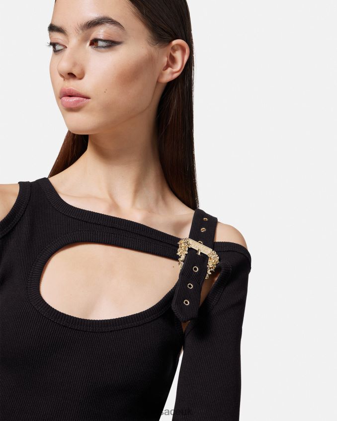 Women Versace Baroque Buckle Cutout Midi Dress 6D2D062143 Black Clothing