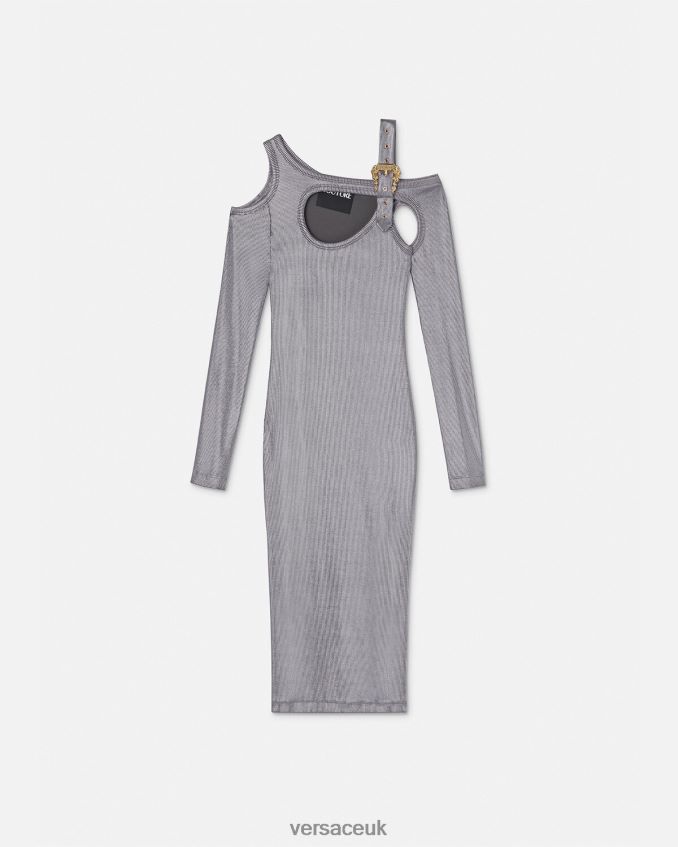 Women Versace Baroque Buckle Cutout Midi Dress 6D2D062196 Silver Clothing