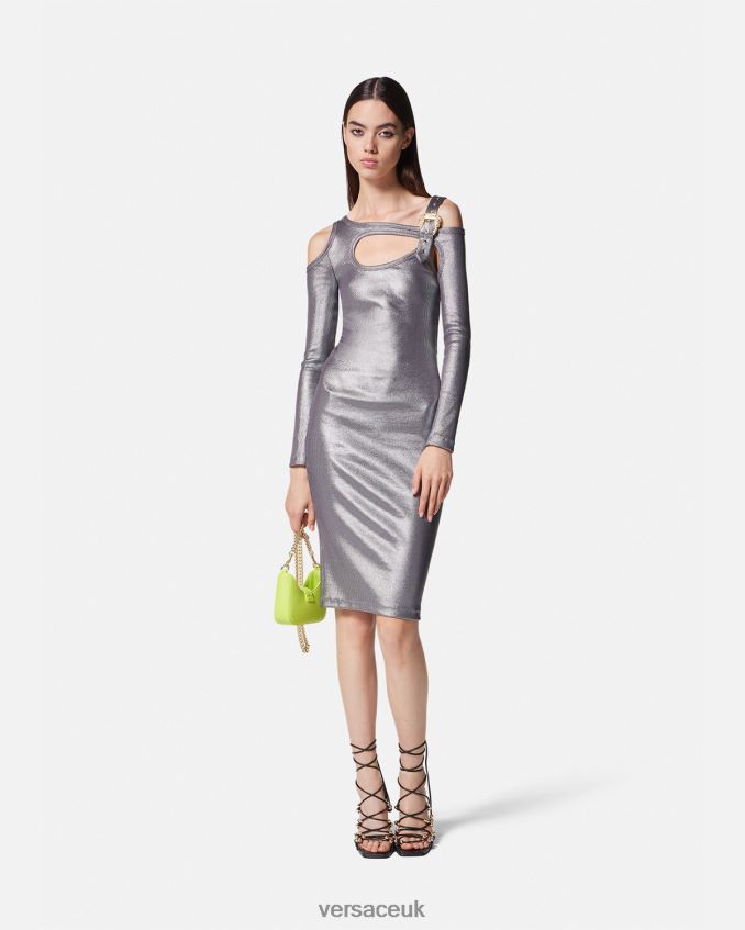 Women Versace Baroque Buckle Cutout Midi Dress 6D2D062196 Silver Clothing