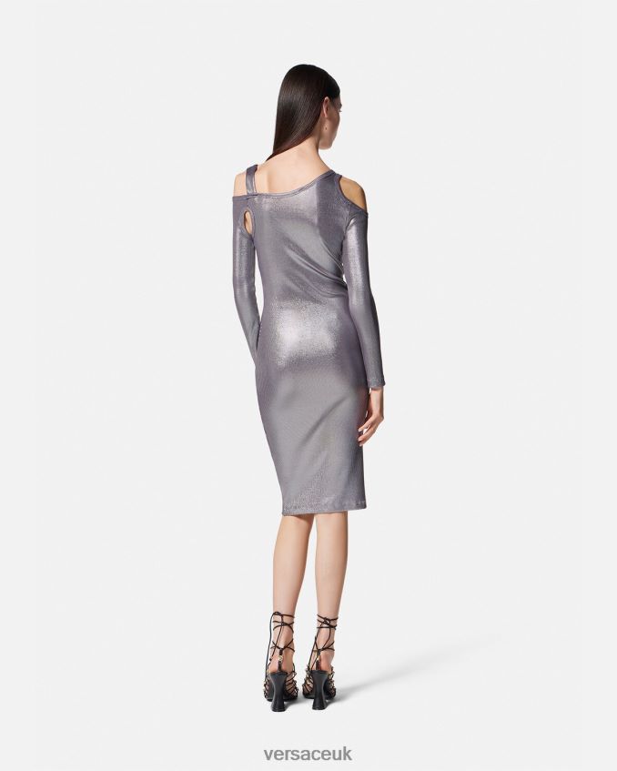 Women Versace Baroque Buckle Cutout Midi Dress 6D2D062196 Silver Clothing