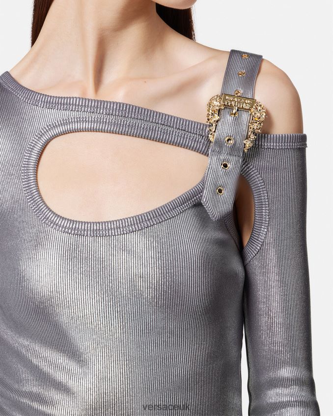 Women Versace Baroque Buckle Cutout Midi Dress 6D2D062196 Silver Clothing
