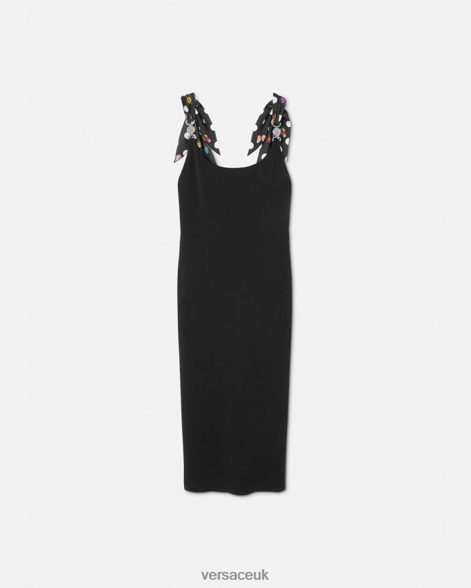 Women Versace Butterflies Medusa '95 Knit Midi Dress 6D2D066 Black Clothing